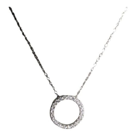 925 Halo CZ Cubic Zirconia Pendant Necklace 16" with 2" ext Open Circle Sterling - Picture 12 of 12